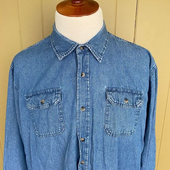Wrangler men 2XL 100% cotton longsleeve button down collared denim shirt - Picture 2 of 9